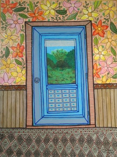 oeuvre d'art représentant une porte bleue